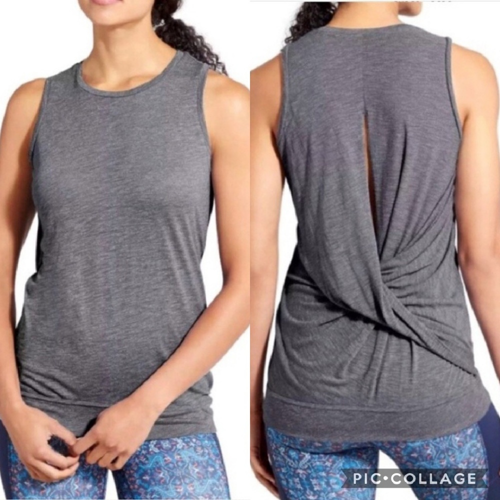 Athleta Twist Back Yoga Muscle Tank Gray Top M
